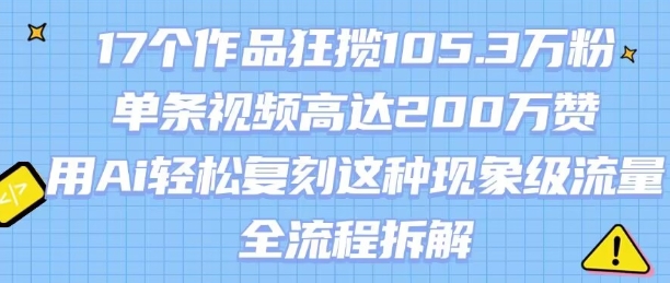 17个作品狂揽105.3W粉，单条视频高达200W赞，用Ai轻松复刻这种现象级流量!(全流程拆解)小白网创_互联网创业项目_网络创业小白网创