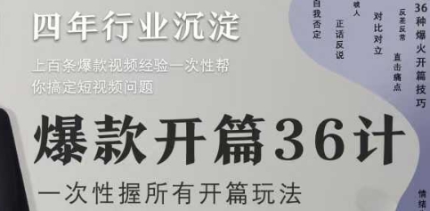 爆款开篇36计2.0，爆款短视频，一次性掌握所有开篇玩法小白网创_互联网创业项目_网络创业小白网创