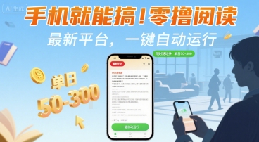 手机就能搞！零撸阅读挂G，最新平台，一键自动运行，随时随地挣，单日50-3张+【揭秘】小白网创_互联网创业项目_网络创业小白网创