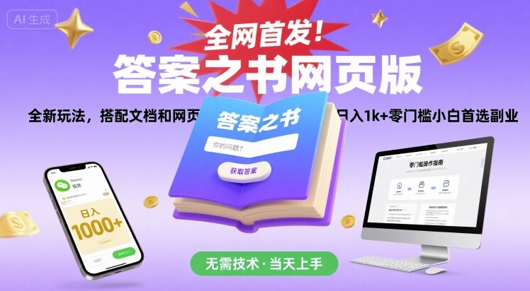 全网首发！答案之书网页版，全新玩法，搭配文档和网页，日入1k+零门槛小白首选副业【揭秘】小白网创_互联网创业项目_网络创业小白网创