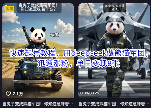 快速起号教程，用deepseek做熊猫军团，迅速涨粉，单日变现8张小白网创_互联网创业项目_网络创业小白网创