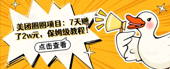 美团圈圈项目：7天挣了2w元，保姆级教程小白网创_互联网创业项目_网络创业小白网创