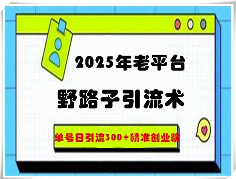 2025年老平台野路子引流术，单号日引流300+精准创业粉小白网创_互联网创业项目_网络创业小白网创