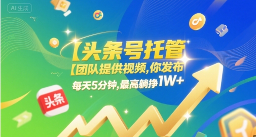 【头条号托管 】团队提供视频，你发布，每天5分钟，最高躺挣1W+【揭秘】小白网创_互联网创业项目_网络创业小白网创