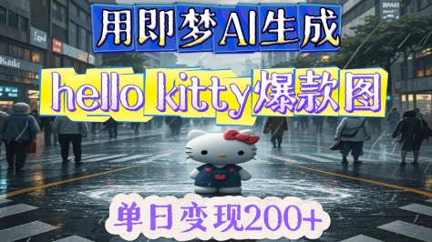 用即梦AI生成Hello Kitty爆款图，单日变现2张小白网创_互联网创业项目_网络创业小白网创