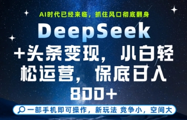 DeepSeek+头条变现，保姆级教学，小白轻松上手，日入8张+【揭秘】小白网创_互联网创业项目_网络创业小白网创