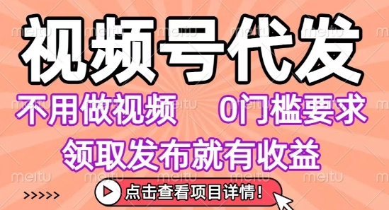 视频号代发，不用剪辑不用做视频，0门槛要求，领取发布就有收益，任务没有无上限，小白轻松上手【揭秘】小白网创_互联网创业项目_网络创业小白网创