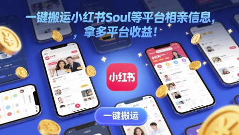 一键搬运小红书Soul等平台相亲信息，拿多平台收益!小白网创_互联网创业项目_网络创业小白网创
