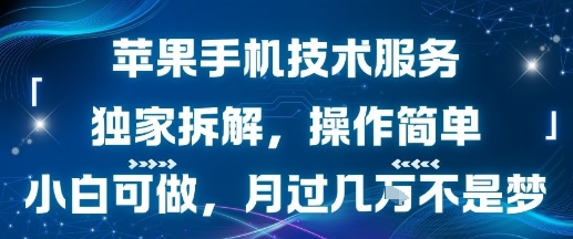 苹果手机技术服务，独家拆解，操作简单，小白可做，月过1W不是梦小白网创_互联网创业项目_网络创业小白网创