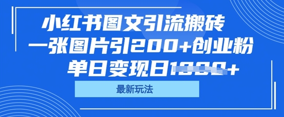 小红书图文引流搬砖，一张图片引200+创业粉，单日变现日数张小白网创_互联网创业项目_网络创业小白网创