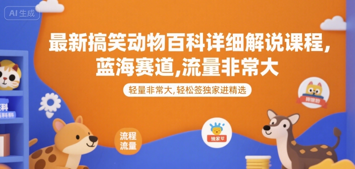 最新搞笑动物百科详细解说课程，蓝海赛道，流量非常大，轻松签独家进精选小白网创_互联网创业项目_网络创业小白网创