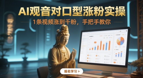 AI观音对口型涨粉实操，1条视频涨到千粉，手把手教你小白网创_互联网创业项目_网络创业小白网创