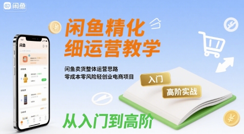 闲鱼精细化运营入门+高阶实战教学，闲鱼卖货整体运营思路，零成本零风险轻创业电商项目小白网创_互联网创业项目_网络创业小白网创