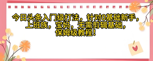 今日头条入门级打法，针对宝妈，上班族，0基础新手的保姆级课程小白网创_互联网创业项目_网络创业小白网创