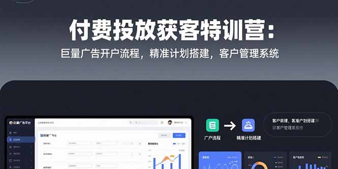 （15426期）付费投放获客特训营：巨量广告开户流程，精准计划搭建，客户管理系统小白网创_互联网创业项目_网络创业小白网创