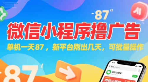 微信小程序看广告，单机一天87，新平台刚出几天，可批量操作，日入5张小白网创_互联网创业项目_网络创业小白网创
