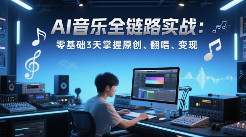AI音乐全链路实战变现课：零基础3天掌握原创、翻唱、变现小白网创_互联网创业项目_网络创业小白网创