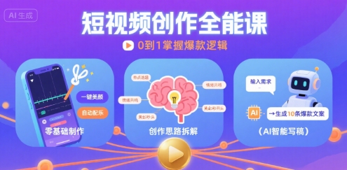 短视频创作课，短视频制作、创作思路、Ai写爆款文案小白网创_互联网创业项目_网络创业小白网创