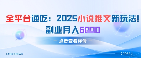 全平台通吃：2025小说推文新玩法，副业月入6k小白网创_互联网创业项目_网络创业小白网创