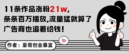 11条作品涨粉21W，条条百W播放，流量猛就算了，广告商也追着给钱小白网创_互联网创业项目_网络创业小白网创