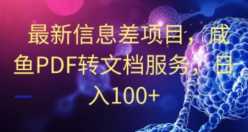 最新信息差项目，咸鱼PDF转文档服务，日入100+小白网创_互联网创业项目_网络创业小白网创