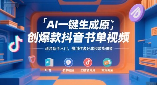 AI一键生成原创爆款抖音书单视频，适合新手入门，撸创作者分成和带货佣金【揭秘】小白网创_互联网创业项目_网络创业小白网创