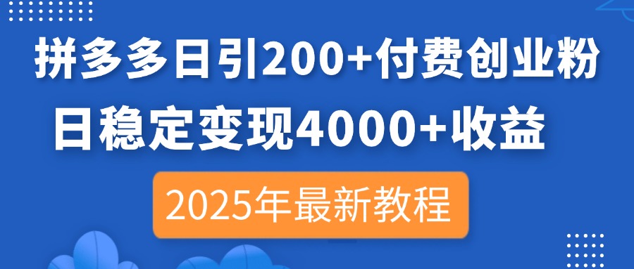 （14217期）拼多多日引200+付费创业粉，日稳定变现4000+收益，2025年最新教程小白网创_互联网创业项目_网络创业小白网创