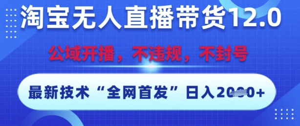 淘宝无人直播带货12.0，最新技术，不封号，不违规，操作简单，开播爆单，日入多张【揭秘】小白网创_互联网创业项目_网络创业小白网创