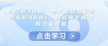 小红书3分钟一条作品精准引流创业粉300+，打造属于自己的流量帝国小白网创_互联网创业项目_网络创业小白网创