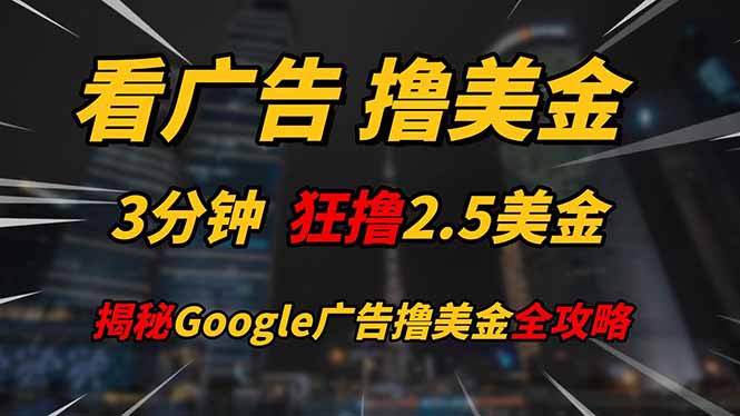（14701期）看广告，撸美金！！3分钟赚2.5美金！！日入200美金不是梦！揭秘Google…小白网创_互联网创业项目_网络创业小白网创
