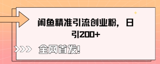 闲鱼精准引流创业粉，轻松日引200+小白网创_互联网创业项目_网络创业小白网创