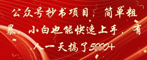 公众号抄书项目，简单粗暴，小白也能快速上手，有人一天搞了1k+小白网创_互联网创业项目_网络创业小白网创