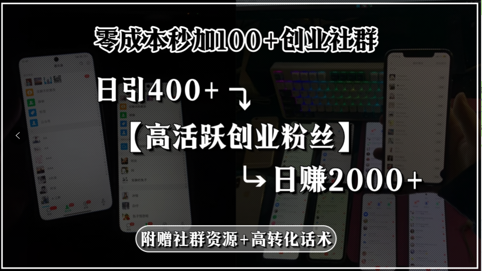 （15456期）零成本秒加100+创业社群，日引400+高活跃创业粉丝，日赚2000+，附赠社…小白网创_互联网创业项目_网络创业小白网创