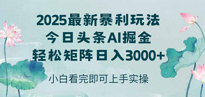 （14933期）今日头条2025年最新暴利玩法，思路简单，复制粘贴，轻松实现矩阵日入3000+小白网创_互联网创业项目_网络创业小白网创
