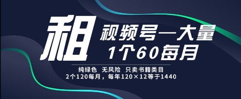 租视频号，一个60每月，2个120.纯绿色、无风险，常年租【揭秘】小白网创_互联网创业项目_网络创业小白网创