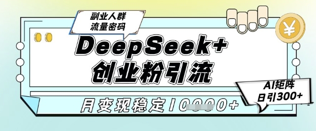 DeepSeek+创业粉精准引流，全新分享课4.0玩法，AI矩阵日引300+，多种变现方式，稳定月入1W小白网创_互联网创业项目_网络创业小白网创