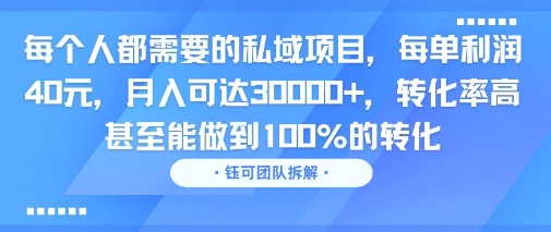 每个人都需要的私域项目，每单利润40米，月入可达3W+，转化率高 甚至能做到100%的转化小白网创_互联网创业项目_网络创业小白网创