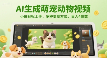 AI生成萌宠动物视频，小白轻松上手，多种变现方式，日入4位数小白网创_互联网创业项目_网络创业小白网创