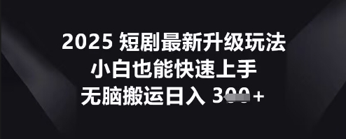 2025短剧最新升级玩法，小白也能快速上手，无脑搬运日入3张小白网创_互联网创业项目_网络创业小白网创