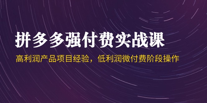 （14874期）拼多多强付费实战课-44期，高利润产品项目经验，低利润微付费阶段操作小白网创_互联网创业项目_网络创业小白网创