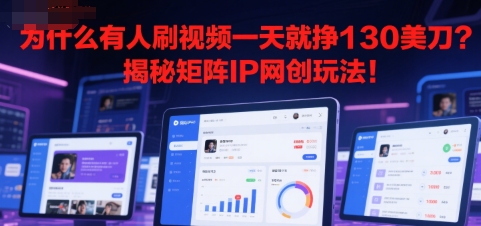为什么有人刷视频一天就挣130美刀？揭秘矩阵IP网创玩法!小白网创_互联网创业项目_网络创业小白网创