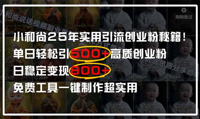 （14436期）小和尚2025年实用引流秘籍！单日轻松引500+高质量创业粉，日变现800+，…小白网创_互联网创业项目_网络创业小白网创