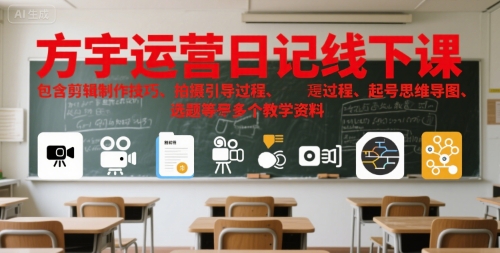 方宇运营日记线下课，包含剪辑制作技巧、拍摄引导过程、起号思维导图、选题等多个教学资料小白网创_互联网创业项目_网络创业小白网创