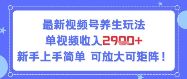 视频号养生玩法，单视频收入2.9k，新手上手简单小白网创_互联网创业项目_网络创业小白网创