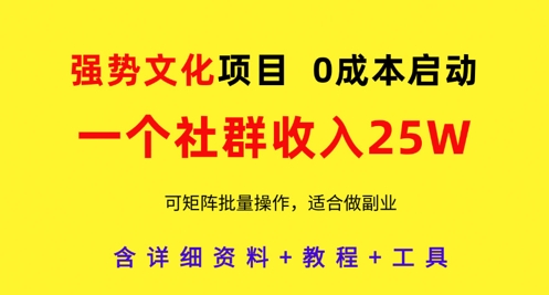 强势文化项目，一个社群收入25个W，0成本启动，可矩阵批量操作，原创详细实操教程小白网创_互联网创业项目_网络创业小白网创