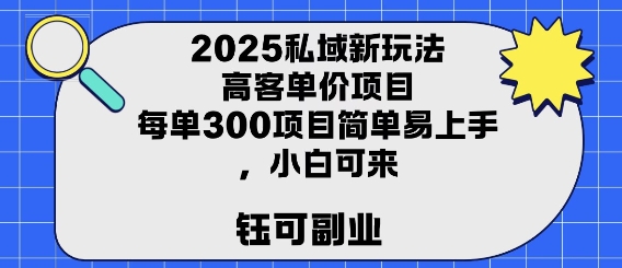 2025私域新玩法高客单价，每单3张操作简单，小白可轻松上手小白网创_互联网创业项目_网络创业小白网创