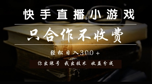 快手直播小游戏，只合作不收费，你出账号我出技术， 分润模式【揭秘】小白网创_互联网创业项目_网络创业小白网创