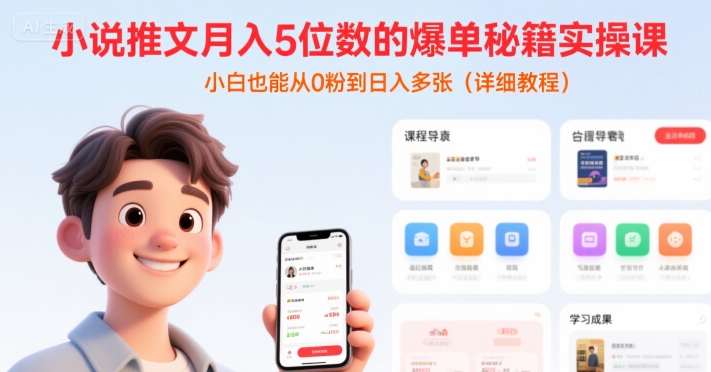 小说推文月入5位数的爆单秘籍实操课，，小白也能从0粉到日入多张(详细教程)小白网创_互联网创业项目_网络创业小白网创