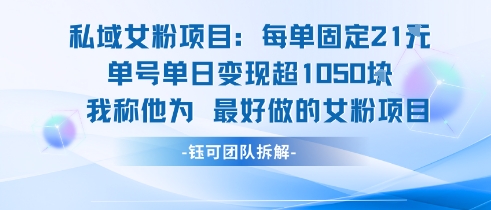 私域女粉项目：每单固定21块，单日变现超1k+，最好做的女粉项目小白网创_互联网创业项目_网络创业小白网创