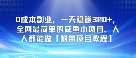 0成本副业，一天稳入3张，全网最简单的咸鱼小项目，人人都能做【附带项目教程】小白网创_互联网创业项目_网络创业小白网创